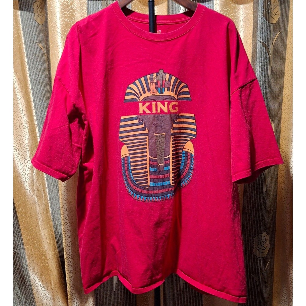 Hanes Tagless King Tut Pharaoh Graphic T-Shirt Red Men's Size 3XL Y2K Style